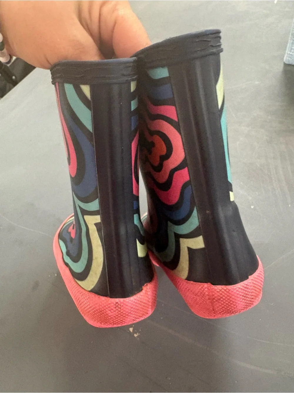 Hunter Kids Navy Multicolor Swirl Rain Boots with Pink Sole Uk 5